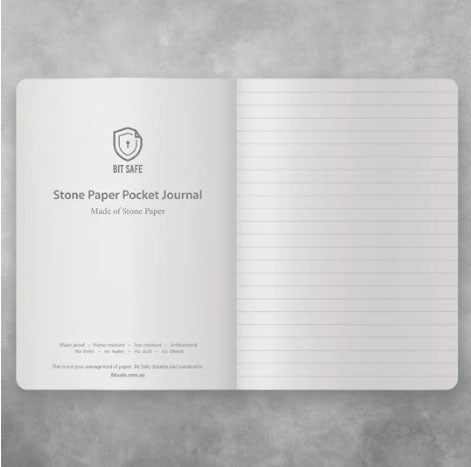 Bit Safe A6 pocket journal made from stone paper with Grey cover