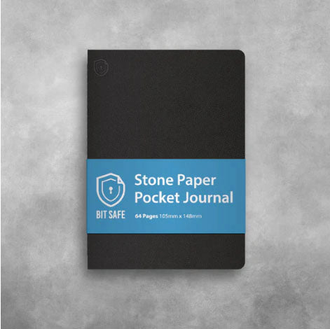 Bit Safe A6 pocket journal made from stone paper with black cover