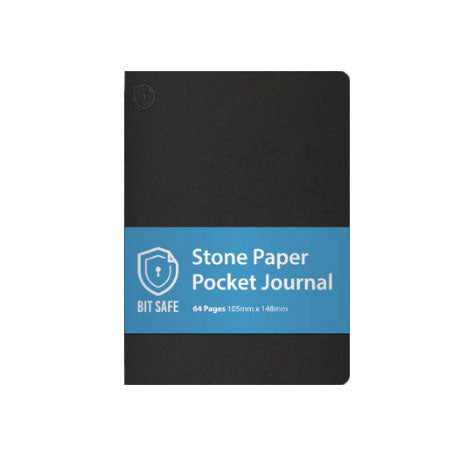 Bit Safe A6 pocket journal made from stone paper with black cover